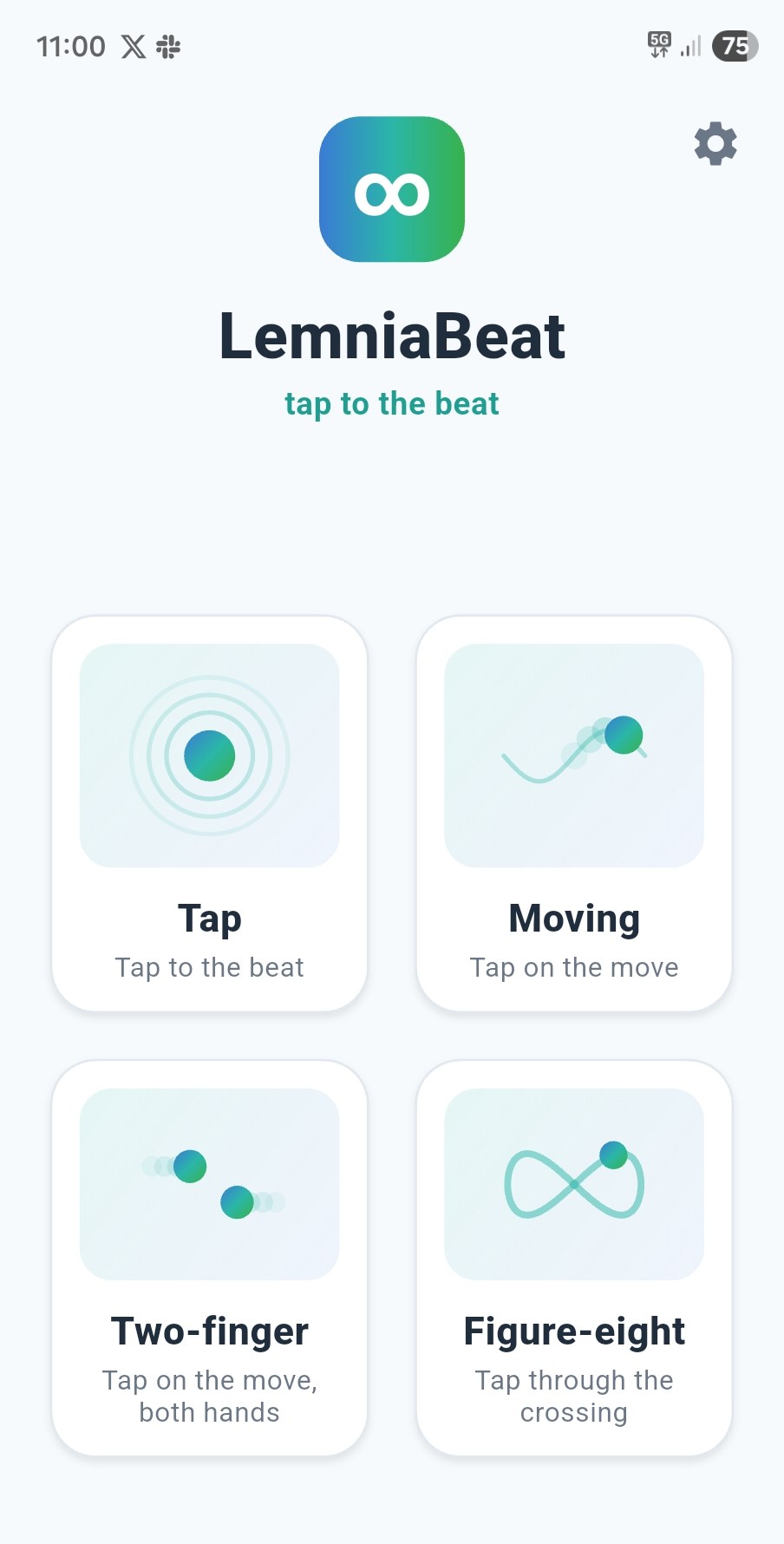 LemniaBeat home screen with four games